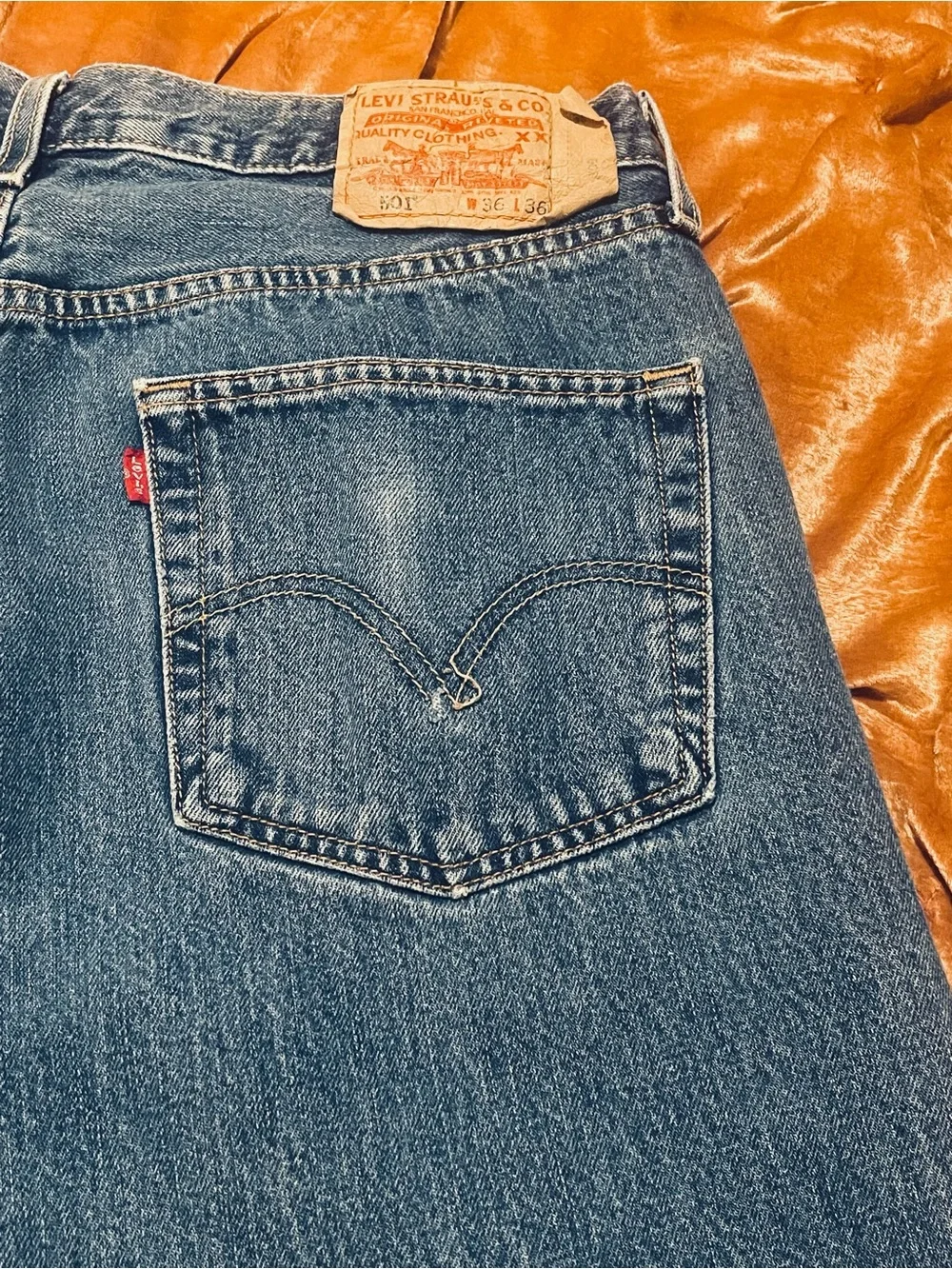 Vintage 90’s Levi's 501 Medium Blue Straight-Leg Denim Button Fly Jeans 36x3